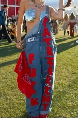 ROKK Women’s Denim Overalls Blue/Red Patchwork Logo Pockets Adjustable One Size